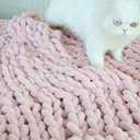 Maetoow Chenille Chunky Knit Blanket Throw （50×60 Inch）, Handmade Warm & Cozy Blanket Couch, Bed, Home Decor, Soft Breathable Fleece Banket, Christmas Thick and Giant Yarn Throws, Light Pink