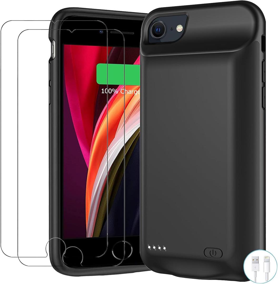 Battery Case for iPhone 8/7/6s/6/SE 3/SE 2, Upgraded 10000mAh Portable Battery Pack Charger Case Support Carplay Compatible with iPhone SE 3/SE 2/8/7/6s/6 (4.7 inch) External Charging Case (Black)