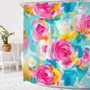 Cinbloo Abstract Rose Colorful Flower 60Wx72H Shower Curtain Watercolor Pink Blue Floral Oil Painting Minimalist Modern Bathroom Curtain Set Girl Women Pretty Aesthetic Bath Bathroom Accessories Decor