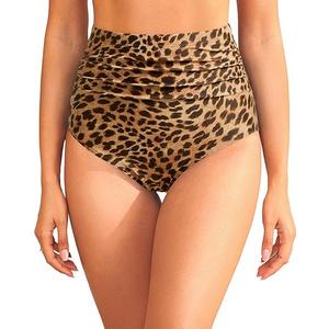 Zmart High Waisted Bikini Bottoms - Women's Full Coverage Ruched Bathing Suit Bottom Low Cut Swimsuit Leopard M