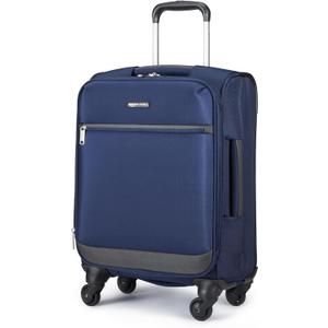 Amazon Basics 18" Medium Carry-On Softside Expandable Luggage Suitcase with Wheels, Four 360-Degree Spinner Wheels, Zippered Pockets, Telescopic Handle, Navy Blue