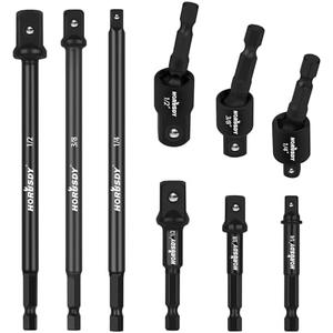 HORUSDY Impact Drill Socket Adapter Set and Universal Joints Socket Set 9-Piece 1/4" 3/8" and 1/2" Driver Socket Adapter, Power Drill