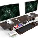 "WEGASTU Solid Wood Rustic Desk Monitor Stand with StorageLarge Dual Monitor Stand Riser for Laptop Computer/TV/PC/Printers, Perfect Desktop Stands Organizer with Underneath Storage for Office