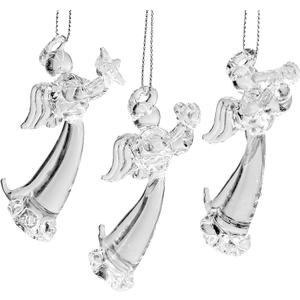 Red Co. Set of 3 Mini 2.75" Clear Glass Holy Angel Hanging Christmas Tree Ornaments