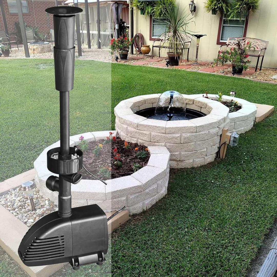 Pond Filter with Pump Fountain Kits, Submersible Pump Pond Fountain Koi Pond Filters for Outdoor Pond, 3 Water Patterns Decoration Garden Pond Landscape With Color Light, 660GPH 110V Corded Electric