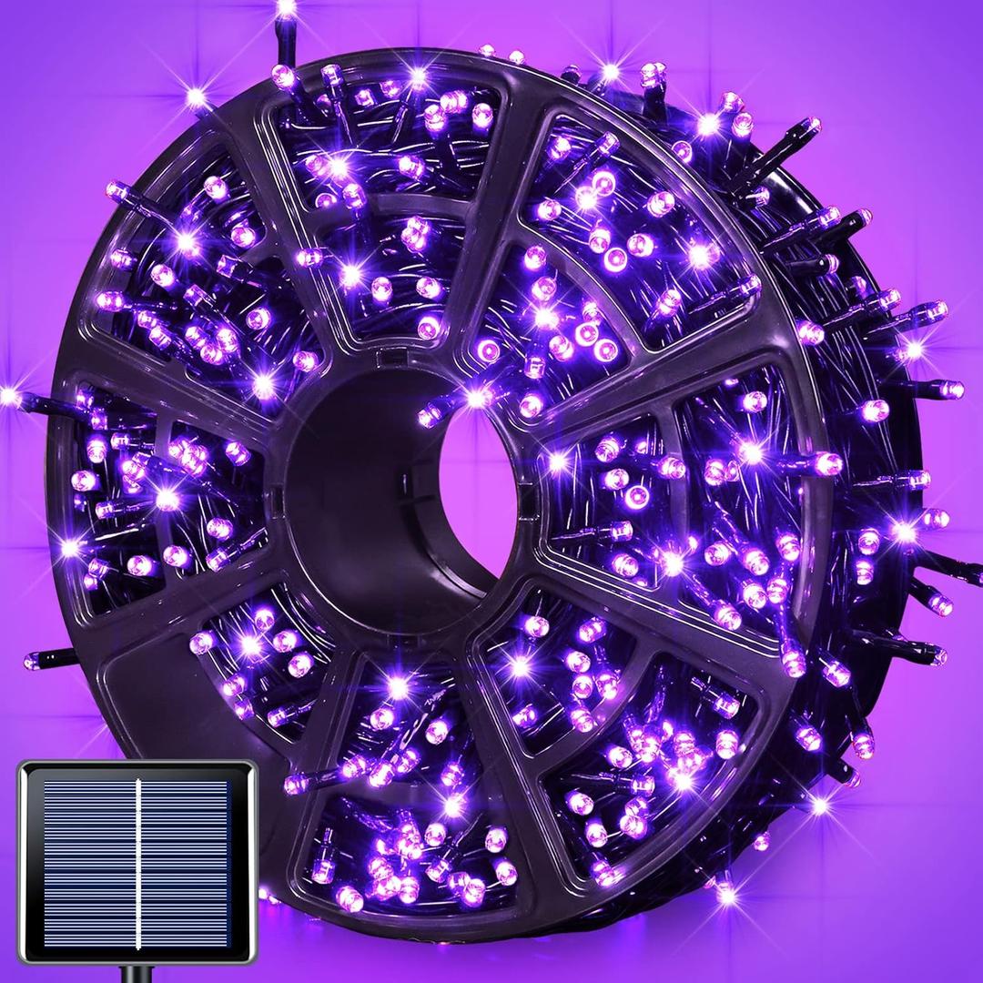 JMEXSUSS 600LED Purple Solar Halloween Lights, 206.7ft Solar String Lights Outdoor Waterproof, 8 Modes Purple Christmas Lights for Outside Yard Patio Tree Garden Xmas Halloween Decor