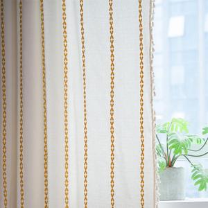 Deeprove Gold Yellow Boho Curtains 84 inches Long for Bedroom, Vintage Bohemian Embroidery Farmhouse Cotton Striped Linen Country Tassel Window Treatments Fall Thanksgiving Decor, W52 x L84, 1 Panel