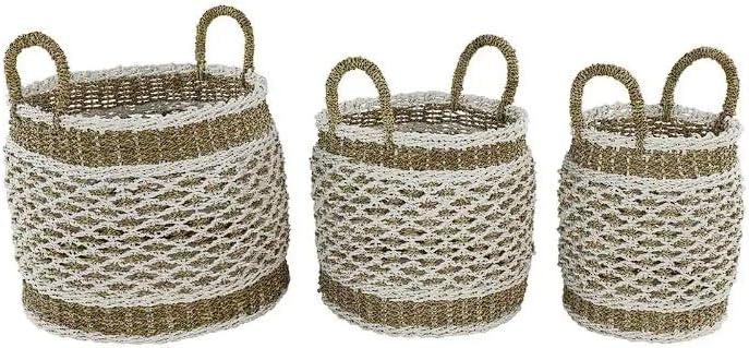 Deco 79 Set of 3 Brown Plastic Boho Storage Basket, 18", 17", 16"