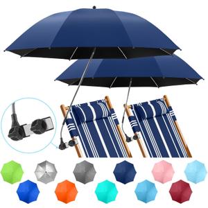 2 PACK Beach Umbrella with Clamp, 360 ° Adjustable Umbrellas for Chair, UPF50+ Umbrella for Beach Chair, Patio Chair, Wheelchair, Camping Chair, Golf Carts (Chair Not Included)