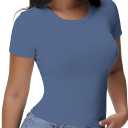 Womens T Shirts Basic Short Sleeve Crew Neck Slim Fit Tees Summer Workout Casual Bodycon Tops 2025, Small