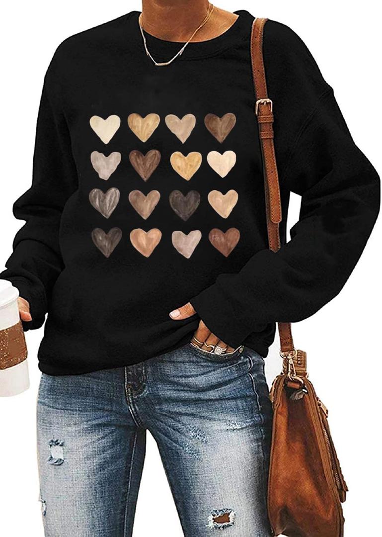 Yimoya Valentine Sweatshirt - Women's Cute Leopard Love Heart Shirt Gift (Black)