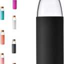 veegoal 18 Oz Borosilicate Glass Water Bottles with Bamboo Lid, BPA-FREE, Non-Slip Silicone Sleeve, and Stainless Steel Leak Proof Lid - Reusable Glass Bottle for Men and Women (Black)