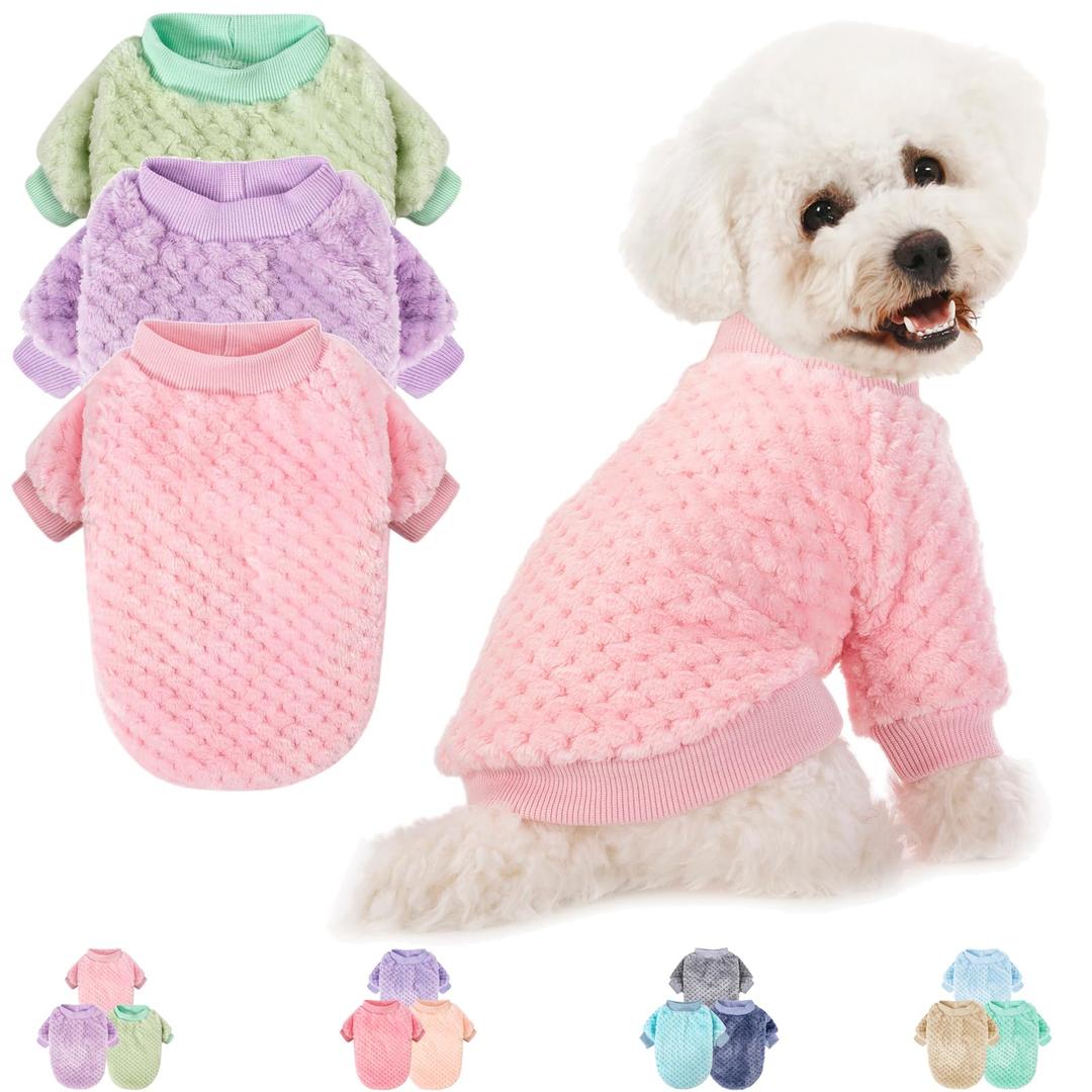 Dog Sweater, 3 Pack Dog Sweaters for Small Medium Dogs or Cat, Warm Soft Flannel Pet Clothes for Dogs Girl or Boy, Dog Shirt Coat Jacket (Large, Pink+Purple+Light Green)