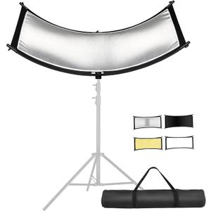 Clamshell Light Reflector Diffuser with Carrying Bag, 70"x24"/180x60cm Photography Arclight Curved Lighting Reflector for Photo Video Studio Outdoor Shooting, Black/White/Gold/Silver (70"x24")