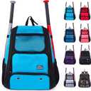 Baseball Bat Bag Backpack,T-Ball & Softball Bat Bag with Shoes Compartment for Youth and Adult, Lightweight Baseball Bag with Fence Hook Hold Bat, Batting Mitten, Helmet, Caps, Teeball Gear (Blue)