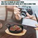 Sliner 4 Sets Mini Cast Iron Skillet Small Cast Iron Plates Skillet with Wooden Base Small Round Pan Fajita Plate Pot for Baking Cooking(3.9 Inch)