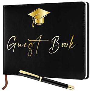Frienda 2025 Graduation Guest Book Leather Guest Sign in Book with Pen Graduation Party Favors Congratulation Graduates Signature Book(Black)