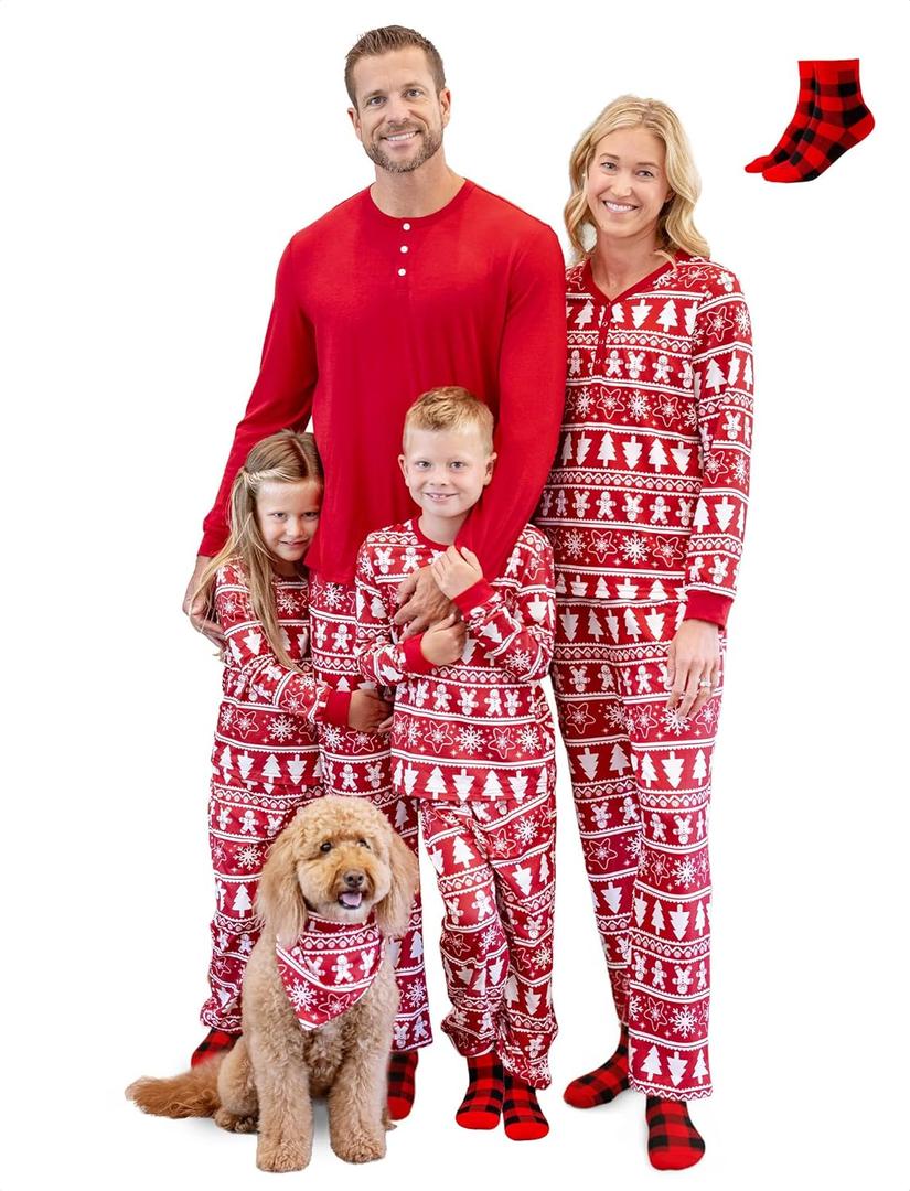 PATPAT Family Christmas Pajamas Matching Sets Holiday Christmas Pjs for Womens Kids Sleepwear including Socks (Red)