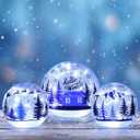 YEAHOME Winter Decorations Indoor, Set of 3 Crackle Glass Ball with LED Lights Christmas Tree House, Christmas Table Decorations Hello Winter Globes with Timer for Home Mantel Fireplace Decor (Blue)