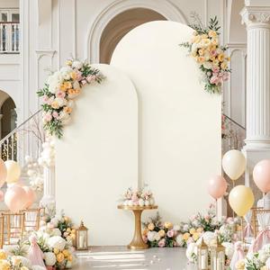 7.2FT 6FT Arch Backdrop Cover for Wedding, Set of 2 Stretchy Spandex Fitted Arch Stand Cover for Baby Shower, Birthday Party Decor, Chiara Backdrop Cover with Double-Sided Design(Ivory)