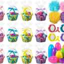 Hungdao Easter Bamboo Basket Sets Include Bulk Wiker Woven Basket with Handle,Raffia Grass Shred Paper,fillable Easter Eggs,Ribbon, Cellophane Bag for Kids Eggs Hunt Game Picnic Party Favors(12 Pack)