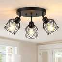 Baocuz 3-Light Kitchen Flush Mount Ceiling Light, Adjustable Multi-Directional Ceiling Light Fixture, Farmhouse Black Metal Cage Close to Ceiling Lamp for Dining Room Bedroom Hallway