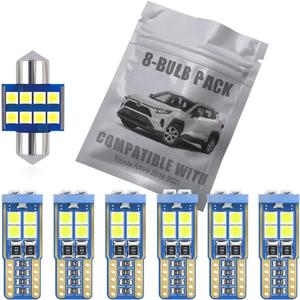 EBAIFUN 8-Pack White LED Interior Light Kit Compatible with Toyota RAV4 2016 2017 2018 2019 2020 2021 Map Dome Trunk Vanity Mirror License Plate Light Bulb Replacement Super Bright 6000K Package Combo