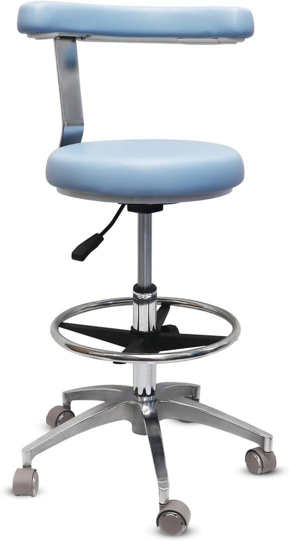 Rolling Stool with Removable Footrest Lab Salon Chair Height Adjustable 360 Swivel Stool for Dentist with Unique Backrest Design (Bluewith Fixed Handrail)