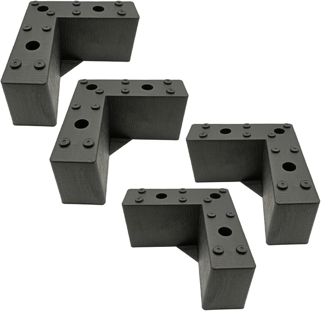 Set of 4 Heavy Duty Plastic Furniture Legs, L-Shaped Bed Legs, Square Sofa and Coffee Table Replacement Feet, Black with Screws