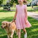 Girls Cotton Dress with Floral Mesh Flutter Sleeves Back Zipper for Kids Pink (Pink)