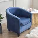 Tub Chair Slipcover,2-Pieces Stretchy Soft Velvet Barrel Club Chair Covers with Cushion Cover,Washable Armchair Sofa Cover Protector for Living Room Bar Counter Single Sofa (Dark Blue)