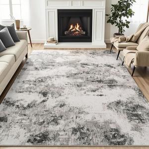 Asrug Abstract Area Rug 5x7 Feet - Black and Grey Rug Non-Slip, Living Room Bedroom Kitchen Carpet, Machine Washable 5'x7', Easy Clean Soft Indoor Floor Decor for Office Bathroom,Black/Grey/White, 5x7ft Dia