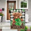 DLZDN Welcome St Patricks Day Highland Cow Garden Flag 1218 Inch Double Side Vertical Burlap Farmhouse Yard Sign Spring Holiday Outdoor Decoration
