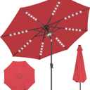 9FT Solar Umbrella Outdoor - Lighted Solar Patio Umbrella with 40 LED Lights Waterprool UV Protection, Table Umbrella with Tilt for Pool, Porch, Garden, Deck, Backyard (Red)
