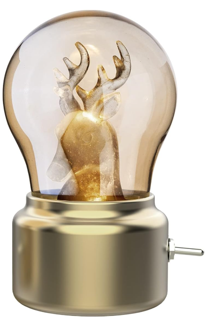 Christmas Decorations Lights, Reindeer Decoration & Christmas Tree Lampshade, Classic Metal Switch Battery Operated Lamp for Room Decor Christmas Decor, Mini Night Lights - Gold