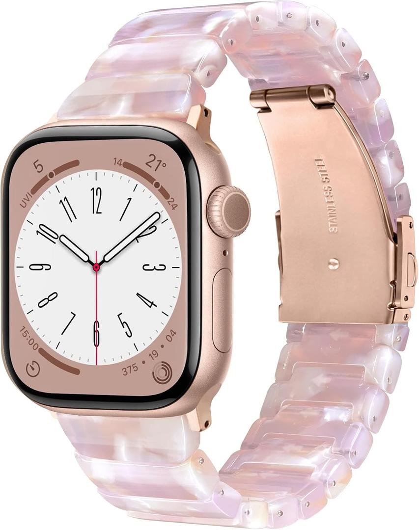 V.R.HOPE Resin Watch Band Compatible with Apple Watch Band for Women 38mm 40mm 41mm 42mm Tortoise Fashion Lightweight Bracelet Strap for iWatch Series 11/10/9/8/7/6/5/4/3/2/1/SE3 (Brown)