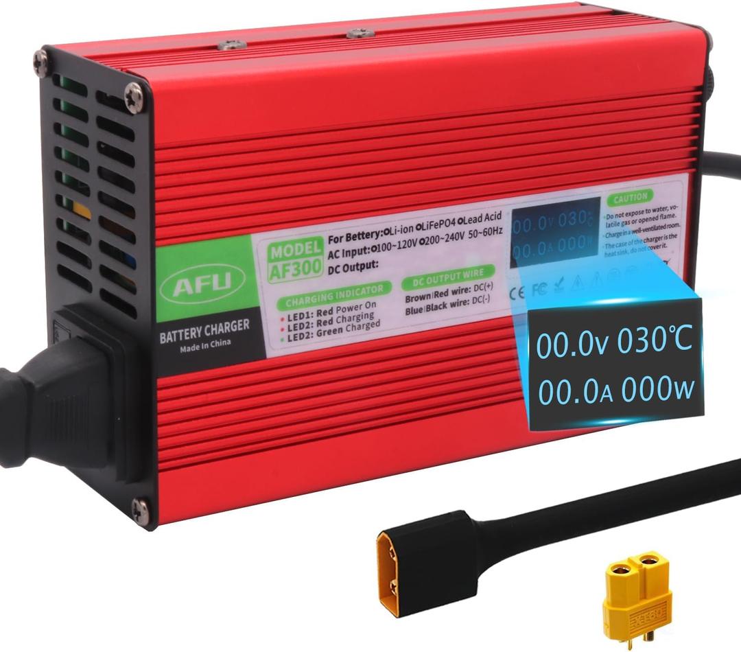 58.8V 5A Li-ion Charger with OLED Display for 14S 52V Li-ion Battery Smart Battery ChargerDC XT60 Male Connector
