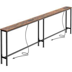 SUPERJARE 79 Inch Sofa Table with 2 Power Outlets and USB-C Ports, 5.9 Inch Narrow Console Table with Storage, Long Entryway Hallway Couch Table Behind Sofa, Small Spaces, Living Room, Rustic Brown