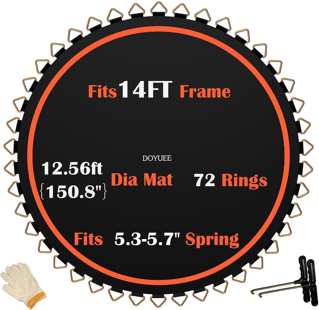 Trampoline Mat Replacement 14FT,Fits 14FT Steel Frame with 72 Pieces Rings,Fits 5.3"-5.7" Springs,Mat Diameter(150.8in/12.56ft),Excluding Springs and Frame