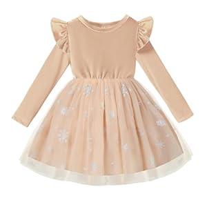U·nikaka Toddler Baby Girls Velvet Dress Sequin Tutu Winter Toddler Long Sleeve Party Holiday Dress for Girls Apricot  (18-24 Months)