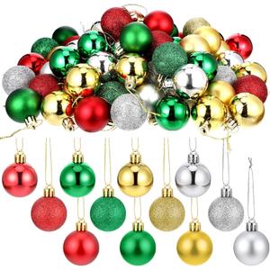 Boao 96 Pcs Christmas Mini Balls Ornaments Miniature Xmas Tree Ornaments Multicolour Shiny Small Hanging Decorations for Christmas Holiday Party Decor(1.57 Inch,Red, Gold, Silver, Green Balls)