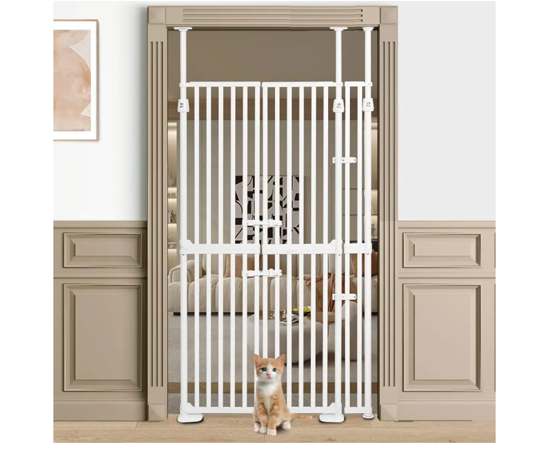 71" Extra Tall Cat Gate, Fits 30.31-39.27" Wide Opening, Auto Close Cat Safety Gate, 1.34" Extra Narrow Gap, No Drilling Pressure Mount Design, Innovation Double Opening Pet Gate