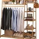 Baveke Bamboo Clothing Garment Rack Frame Made of FSC-Certified Bamboo, 7 Tier Storage Shelf Coat Clothes Hanging Rack, Portable Wardrobe Closet Organizer, Shoe Storage Shelves for Bedroom, Natural