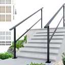 DIYHD 8 Step Handrail, Black Iron Stair Railing, Outdoor Indoor, 2 Pack