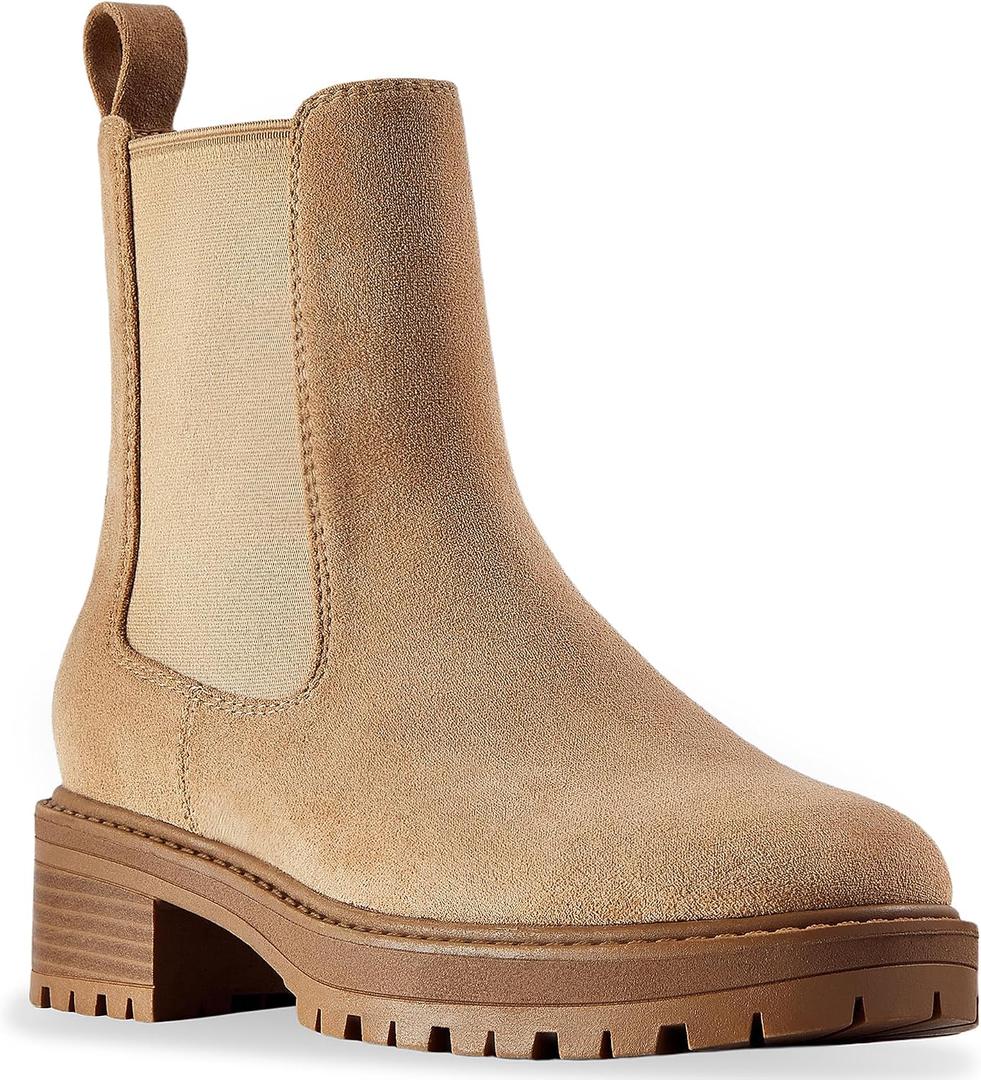 CosyFever Women's Chelsea Boots Lug Sole Low Heel Pull On Ankle Boots