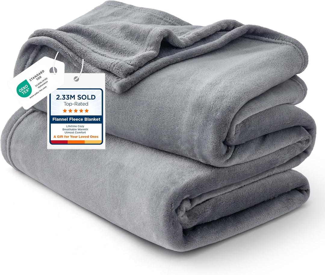 Bedsure GentleSoft Fleece Bed Blankets Queen Size Grey - Soft Warm Spring Blanket Lightweight Cozy Anti-Static Microfiber, Room Home Decor Gifts for Women and Men, 90x90 inches