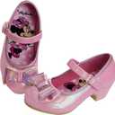 Disney Shoes - Girls Mary Jane Flat Pump Strap with Bow - Kids Character Princess Dress up Costume Flower School Party Flats Slip on - Toddler/Little Kid (Pink-minnie)