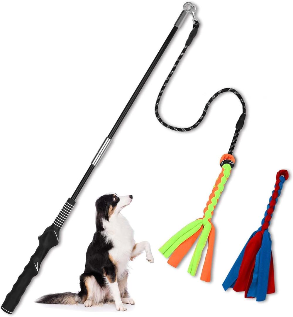 Flirt Pole for Dogs, Interactive Dog Toys Teaser Wand Play Pole with Fleece Rope Lure Chewing Toy for Small Medium Large Dogs Puppy Outdoor Exercise & Training