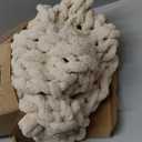 Chunky Knit Throw Blanket 50"X 60", 100% Handmade with Soft Chenille Yarn, 4.4lbs Thick Cable Knitted Blankets, Large Rope Knot Crochet Throws for Couch Sofa Bed Home Decor, Cream White