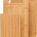 Bamboo Cutting Board Non-Toxic Durable Wooden Cutting Boards for Kitchen with single Sided Deep Juice Grooves Wide Handle Ideal Charcuterie Chopping Board for Meat Vegetables and Fruits(S+M+L)